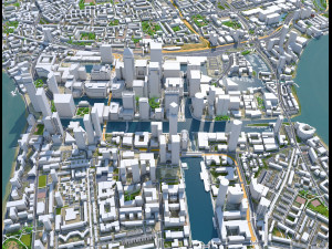 Canary Wharf city London 5km 3D Model