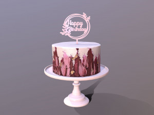Elegant Hibiscus Buttercream Birthday Cake 3D Model